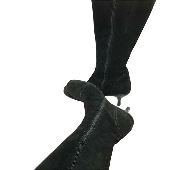 Kitten Heel Boots Vintage La Canadienne Women's Black Suede Square Toe sz 10 M - Picture 3 of 16